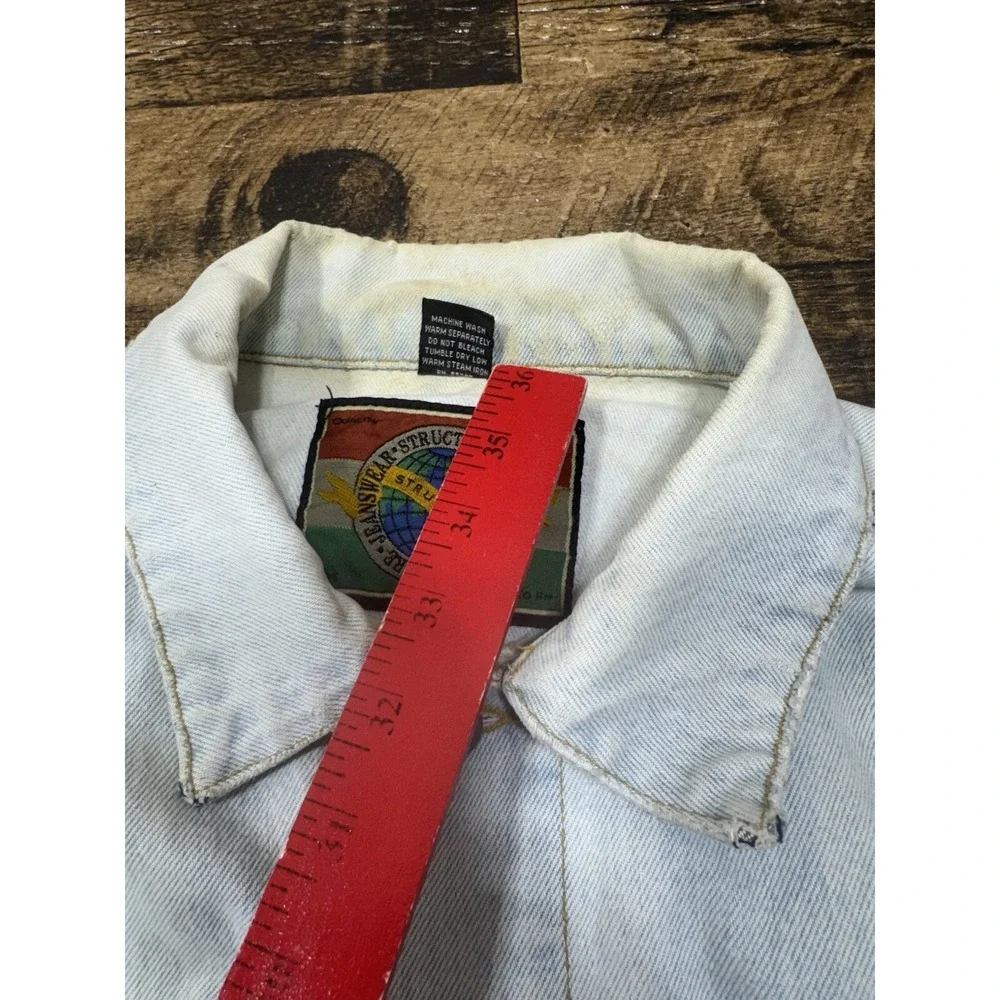 Vintage Men's Women's Structure Acid Wash Denim Jacket Size L 100% Cotton Tassel